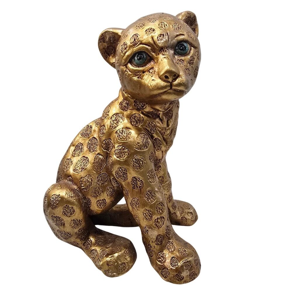 Vintage Gold Spotted Kitten / Cheetah Statue — Mid-Century Chalkware Collectible